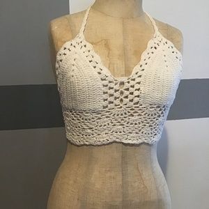 Cream crochet crop top